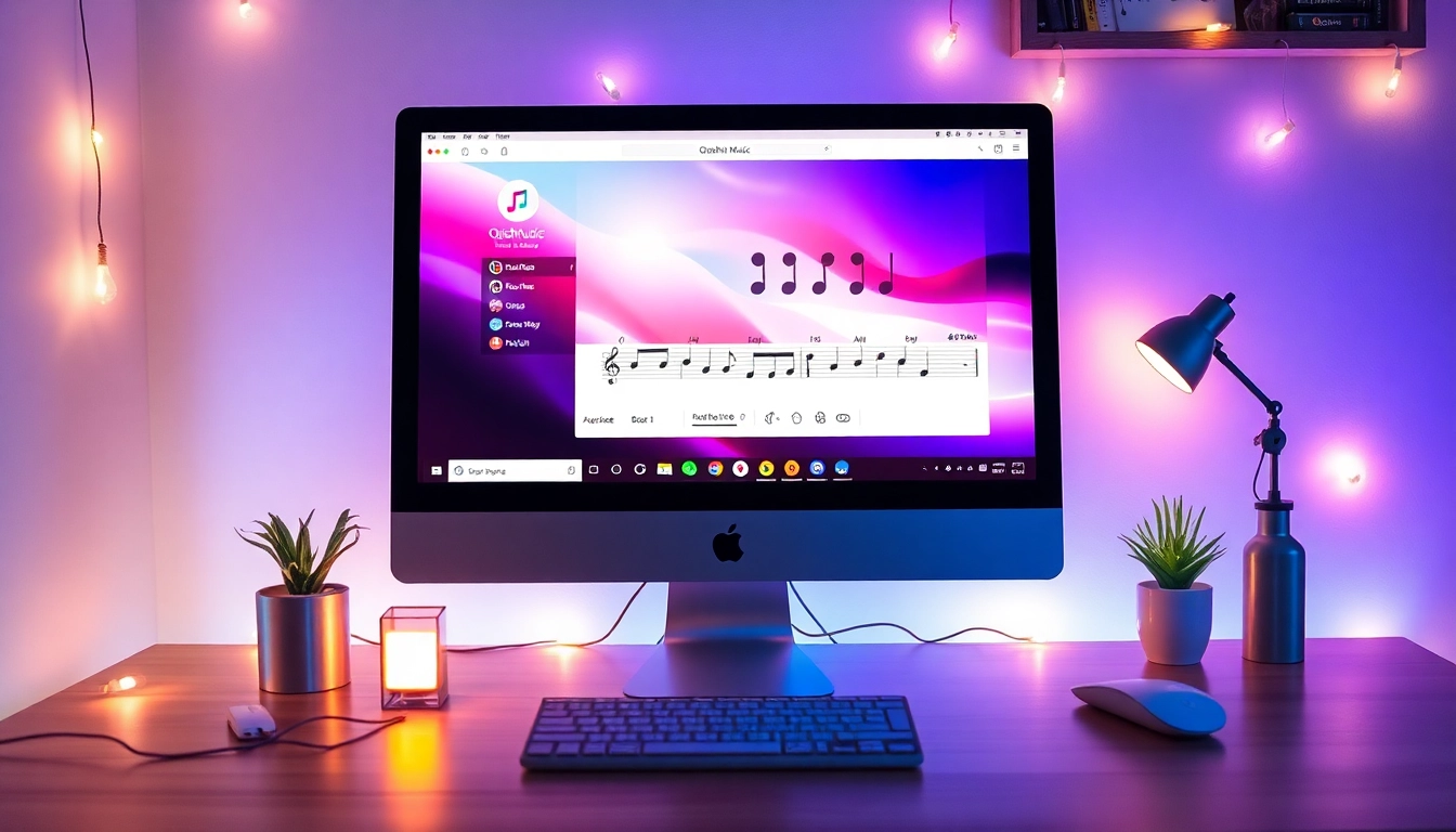 Explore the Qishui音乐电脑版 interface highlighted on a stylish desktop, showcasing its features.