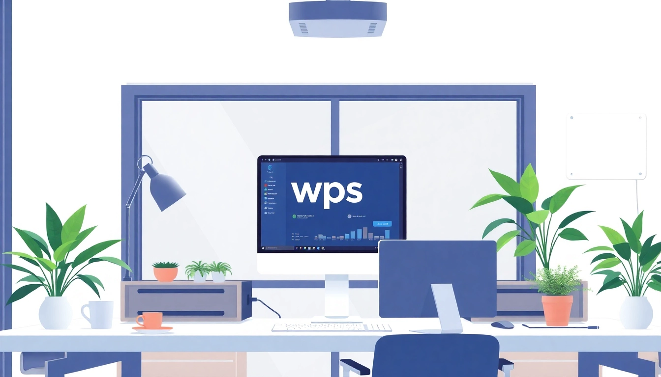 View workspace with wps中文版 software loaded on a computer screen, showcasing productivity tools.
