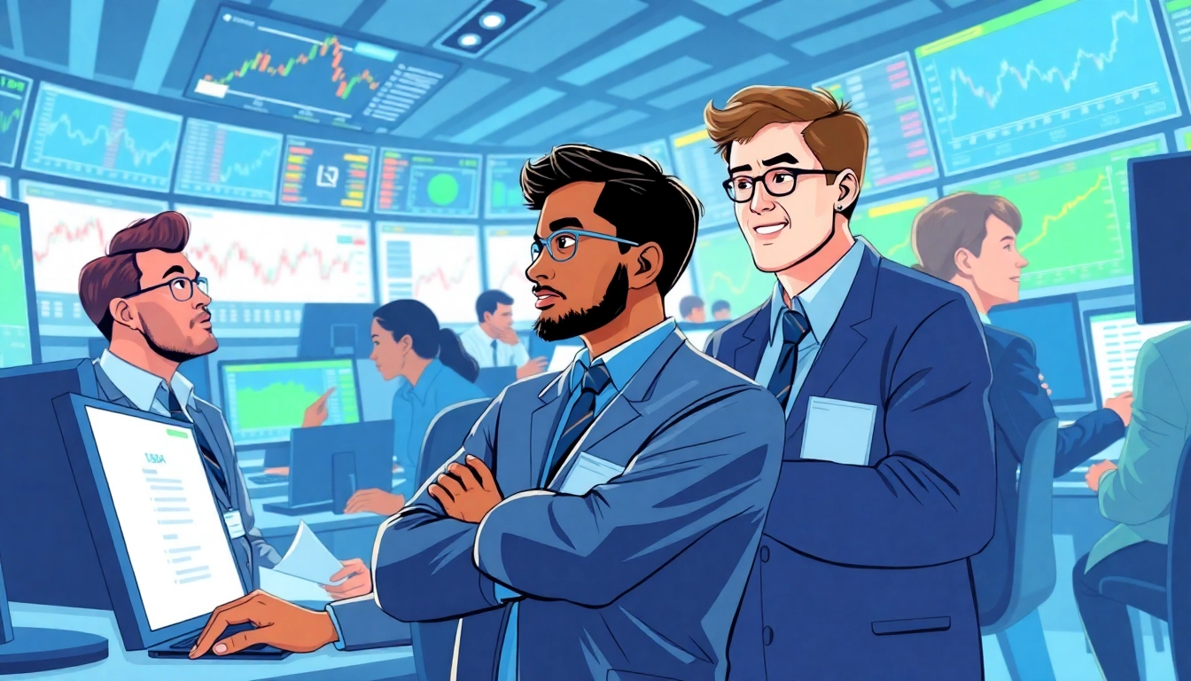Explore actionable trading strategies with traders analyzing data in a vibrant trading room.